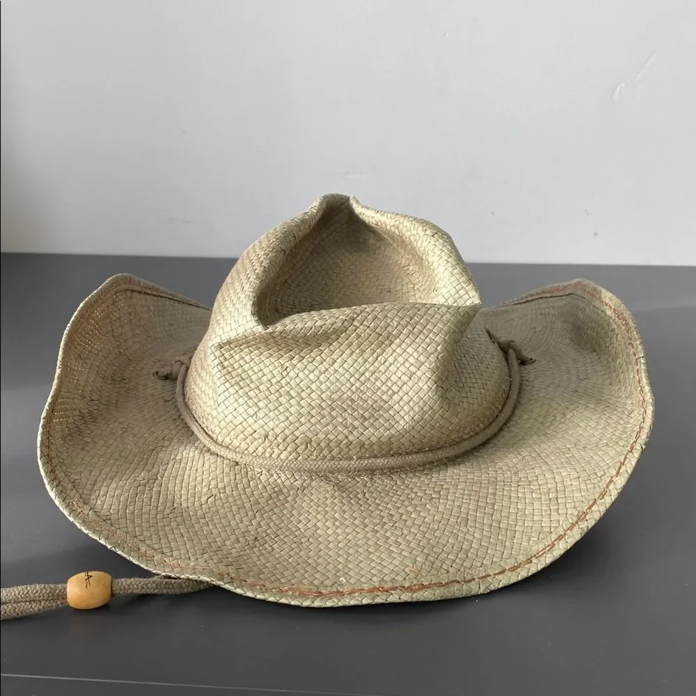 Scala Natural Straw Hat w/ Chin Strap Wired OS Western Outdoor Vacation Casual